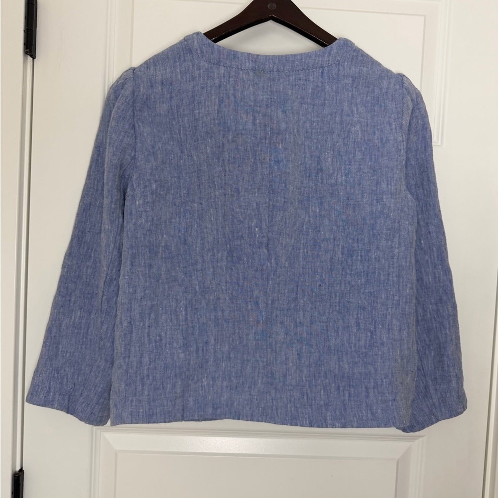 Moving Sale Chico's Light Blue Linen Chambray Open-Front Blazer Size L/2 - Picture 3 of 8